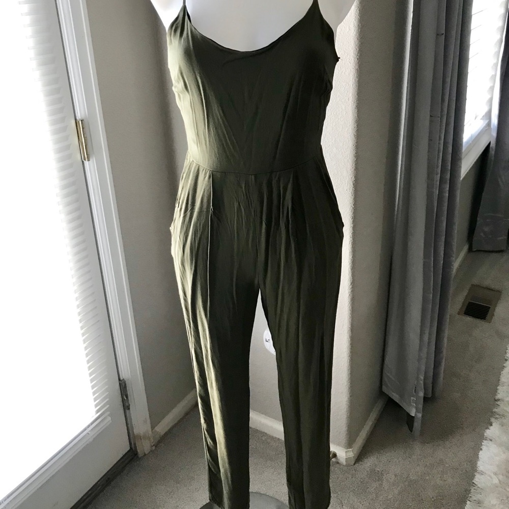 Olive adjustable strap jumpsuit.